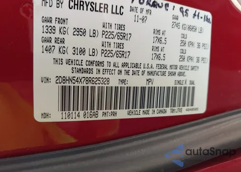 2008 Dodge Grand Caravan Sxt из США, поврежденный, VIN 2D8HN54X78R625328